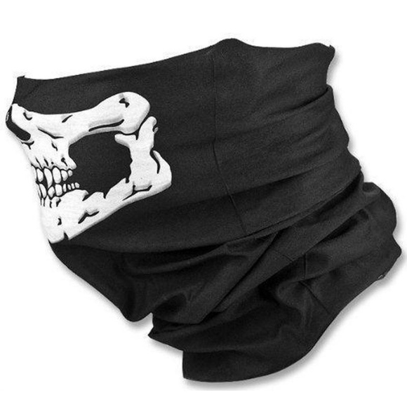 Black & White Skull Biker Ski Mask Neck Warmer O/S - Picture 3 of 7